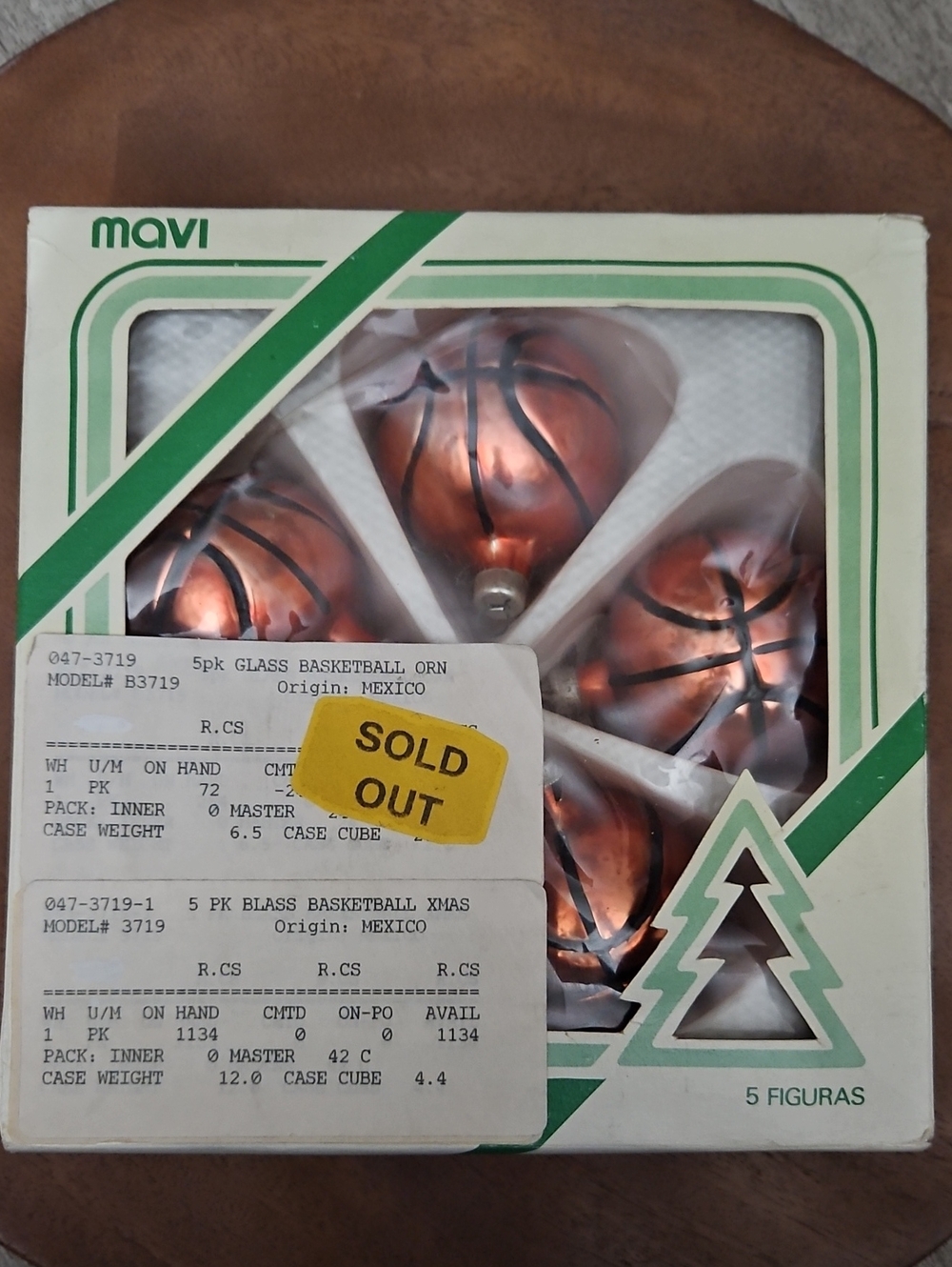 Mavi Copper-Orange Basketball Glass Ornaments - Set of 5